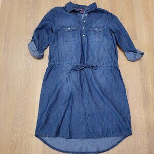 Gloria Vanderbilt Dress Denim Above Knee XS Chambray Roll Tab Sleeve Drawstring